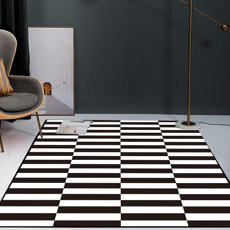 T hedendaagse Vlakkenpatroon Tapijt Zwart en Wit Polyester Tapijt Machine Wasbaar Antislip Gebieds Tapijt voor de Slaapkamer