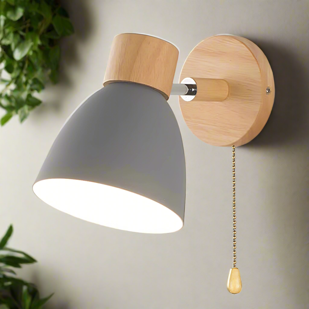 Noordisch-moderne hangende schakelwandlamp van hout