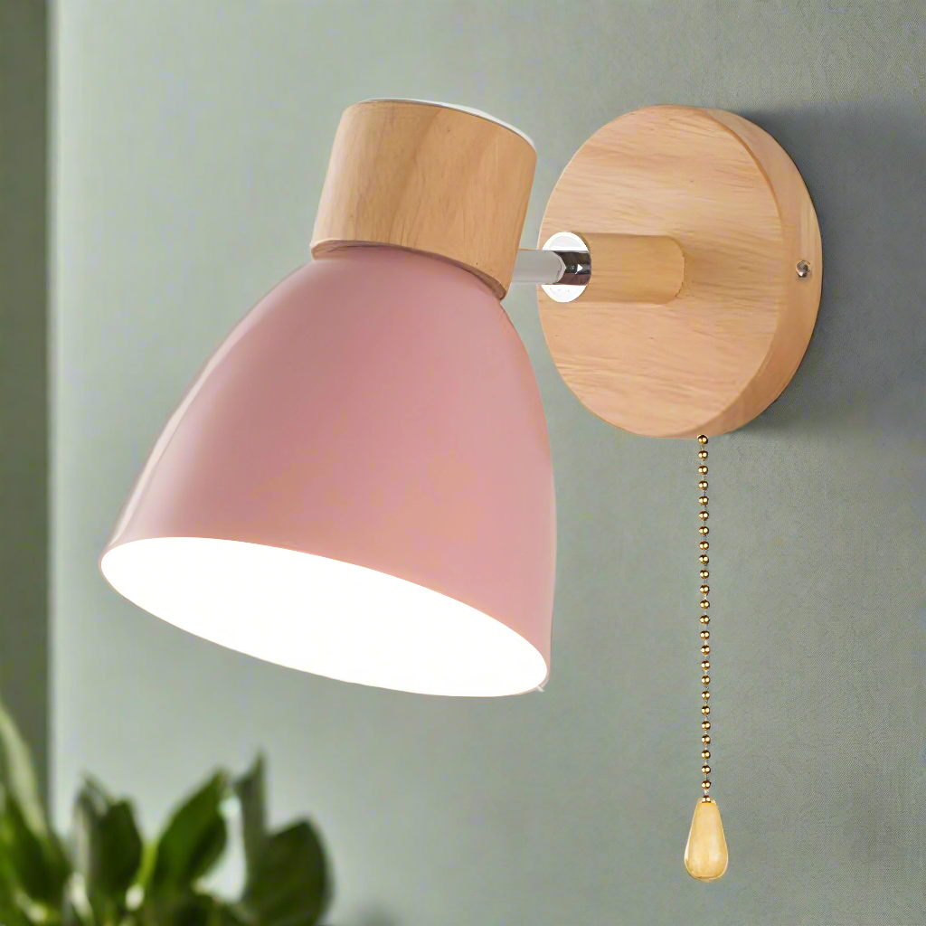 Noordisch-moderne hangende schakelwandlamp van hout