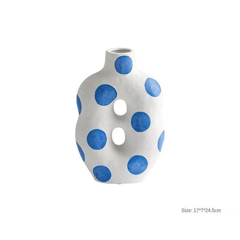 Blauwe Polka Dot Scheve Vaas