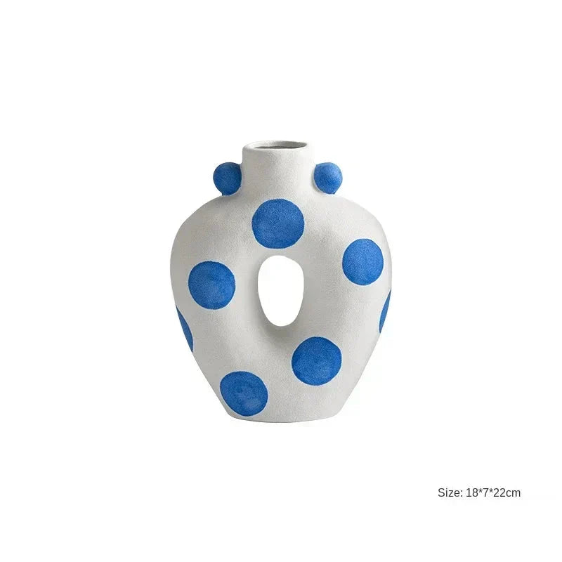 Blauwe Polka Dot Scheve Vaas