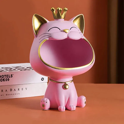 Fortune Crown Big Mouth Cat Entrance Sleutelhouder Decoratief Ornament, Licht Luxe Huwelijksgeschenk Sculptuur
