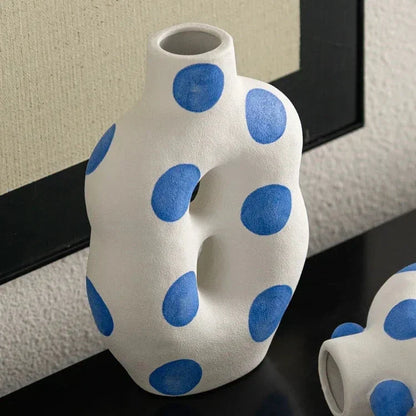 Blauwe Polka Dot Scheve Vaas