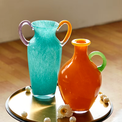 Vintage Geëtst Glas Binaurale Vaasje