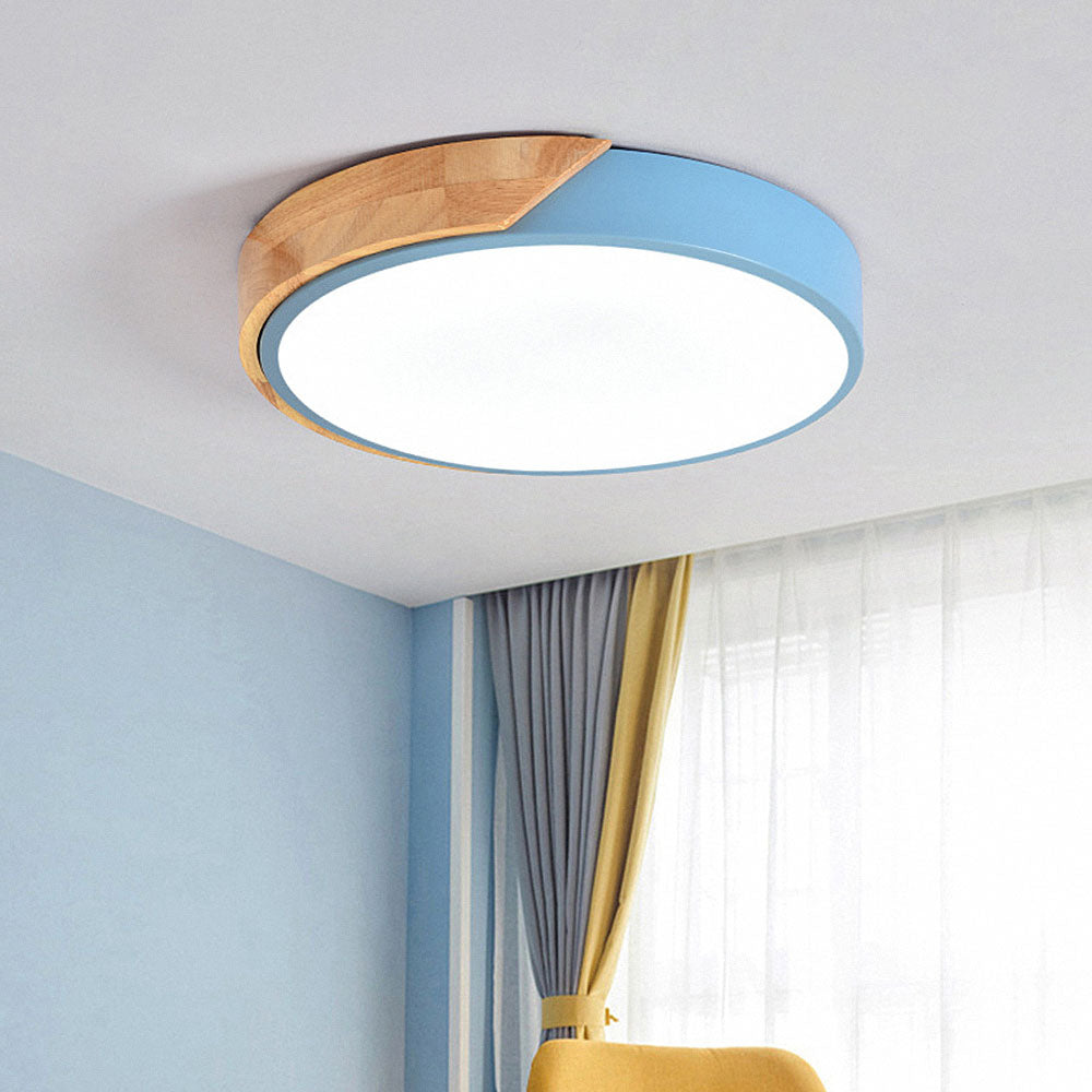 Minimalistische ronde LED plafondlamp met houtdecor - modern design, dimbaar